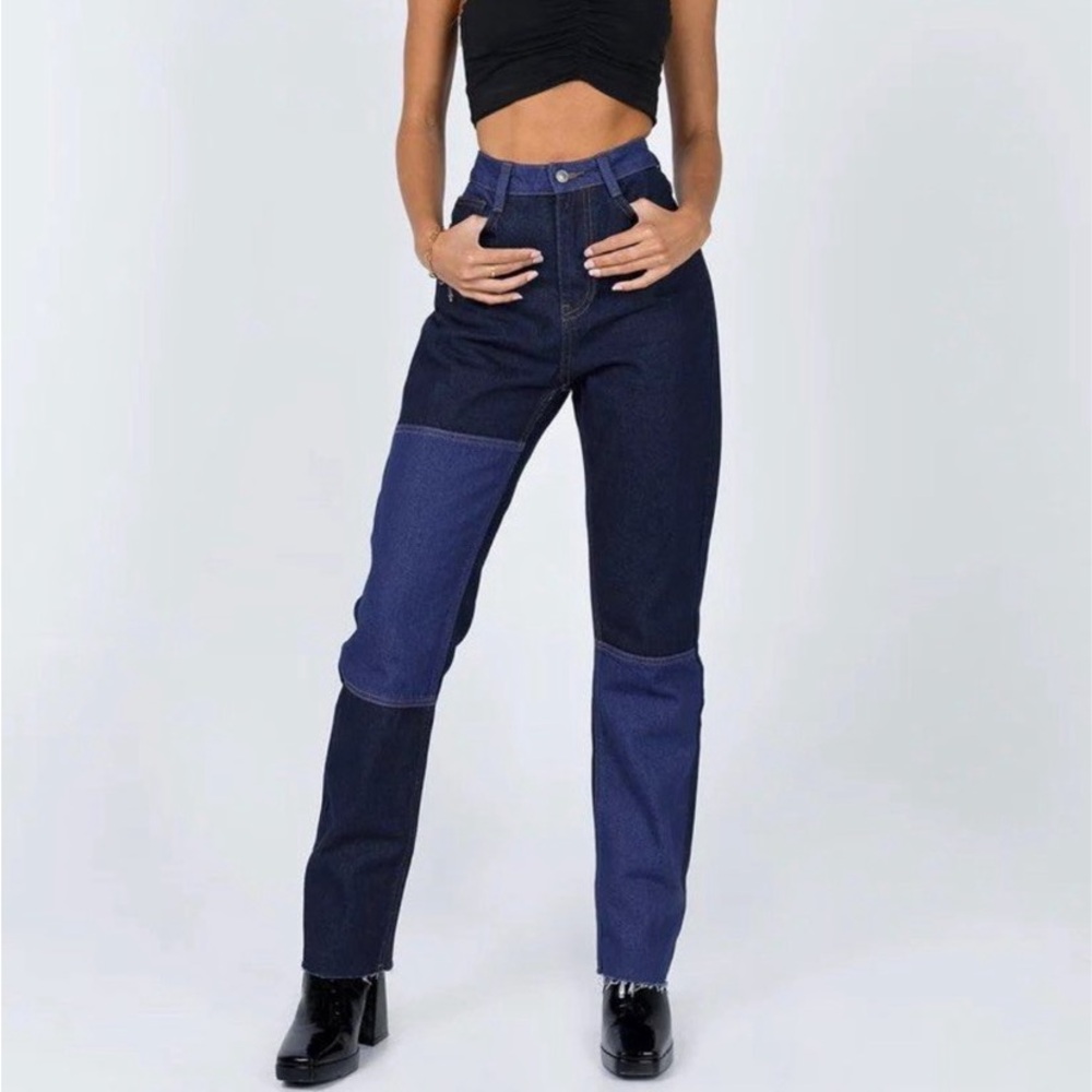 Princess Polly Two-Tone Straight Leg Jeans